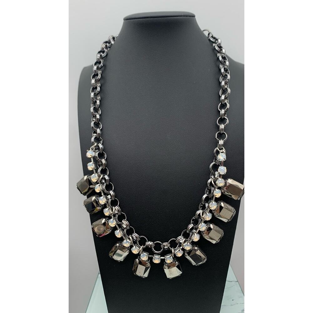 Chico's Dark Silver tone bold statement Faceted Frosted‎ & Mirrored Rhinestones